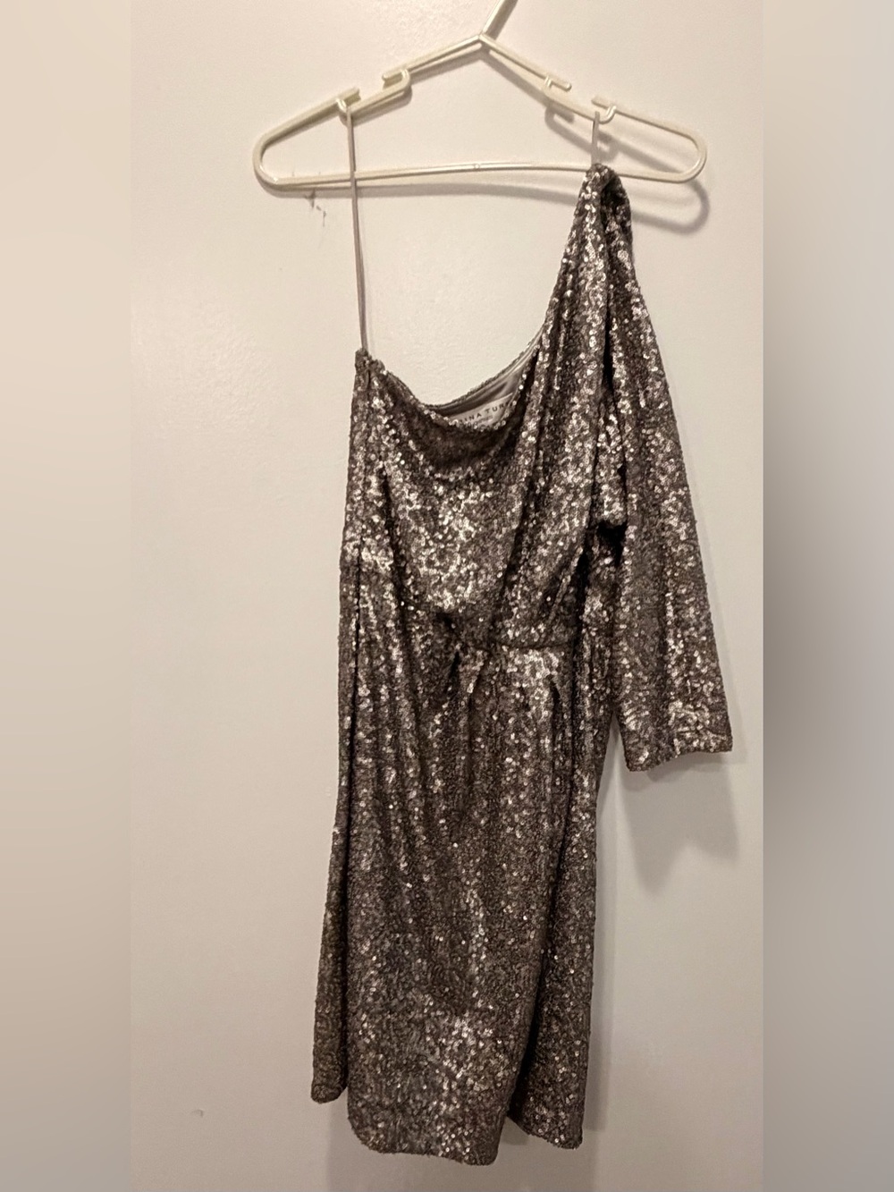 Trina Turk Silver Sequin One-Shoulder Cocktail Dress